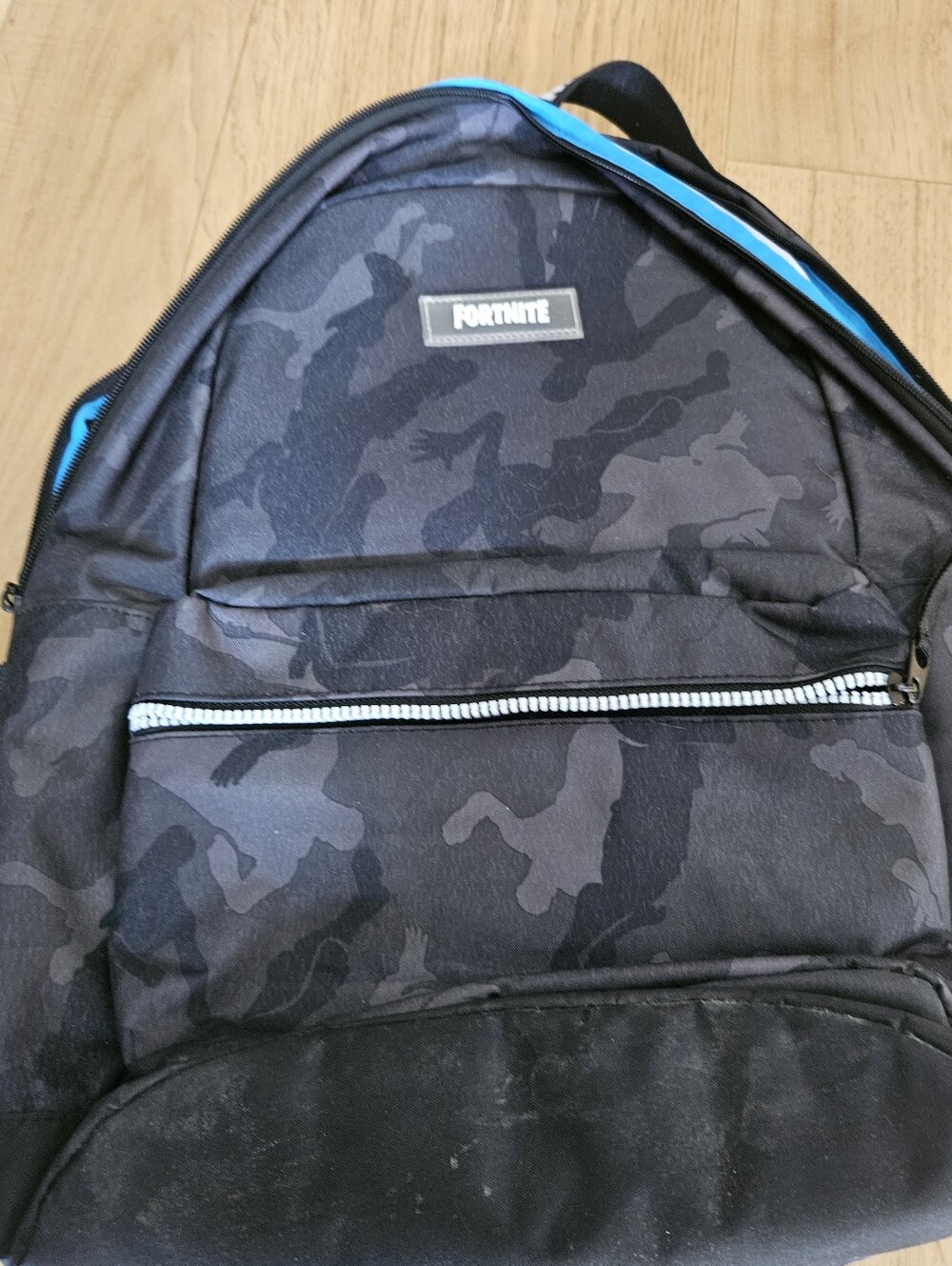 Fortnite Black Camo Backpack with Blue Trim